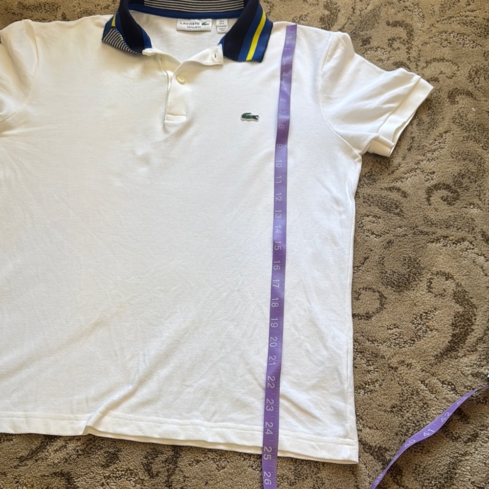 Lacoste White Polo with Navy & Yellow Collar - Picture 5 of 5